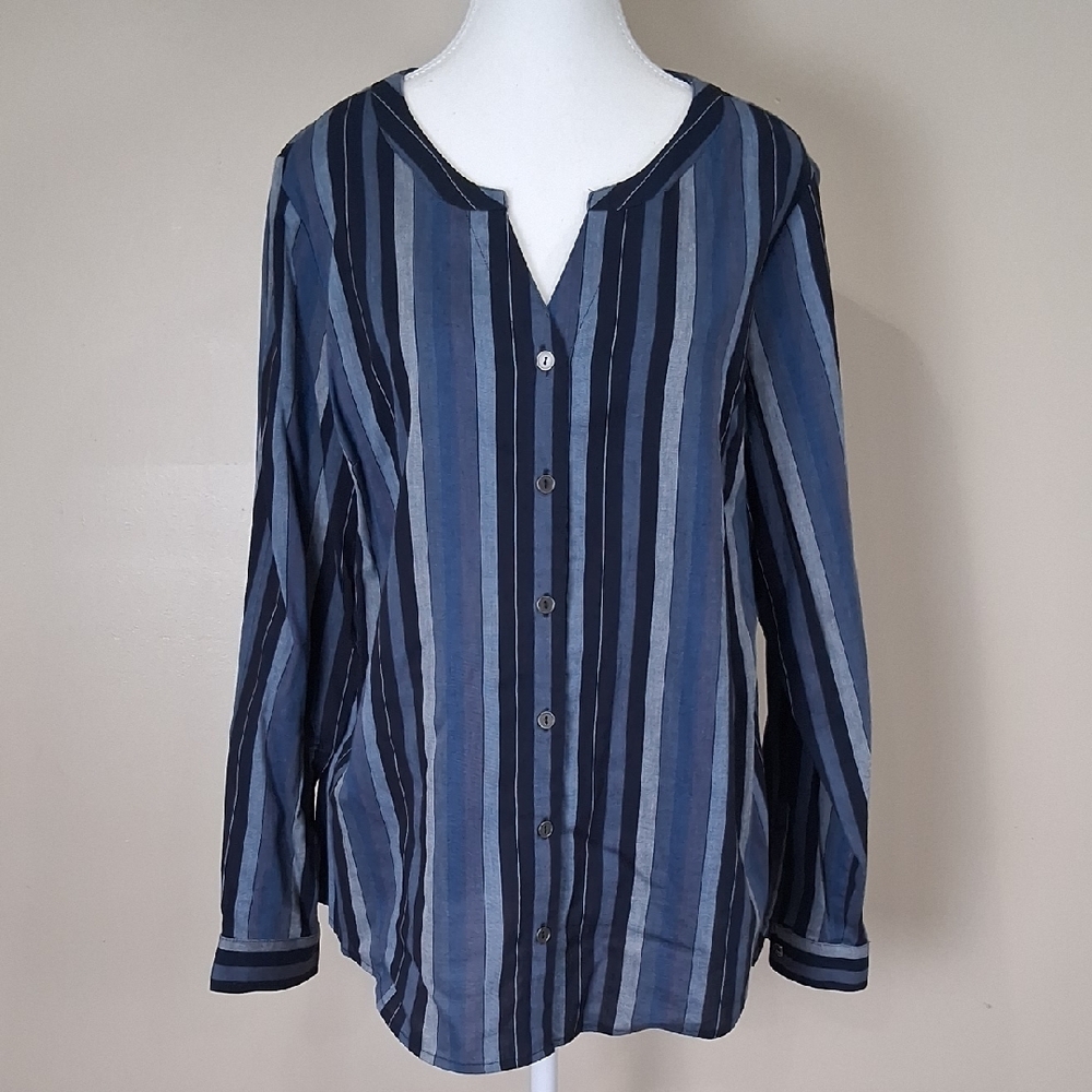 Striped Blue Button-Up Women's Top